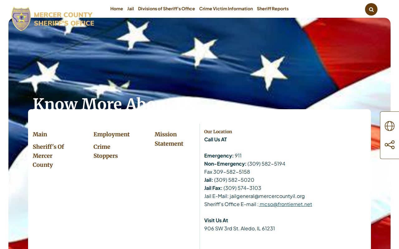Mercer County Illinois Sheriff website contact and jail confirmation route